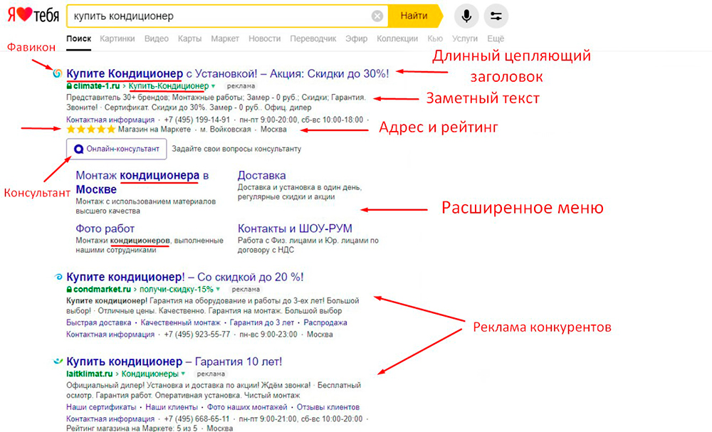 Пример объявления в Яндексе